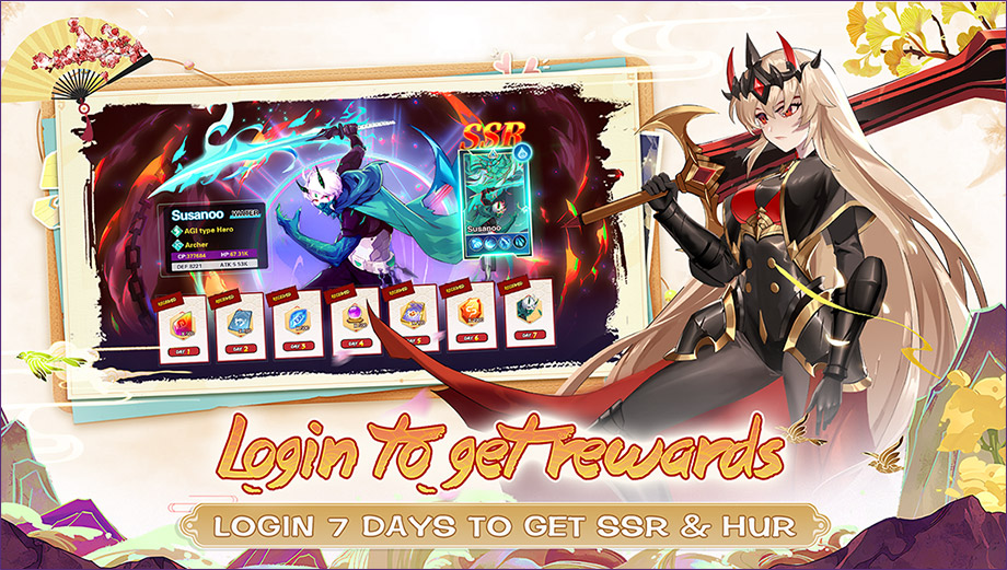 Login to get rewards LOGIN 7 DAYS TO GET SSR & HUR